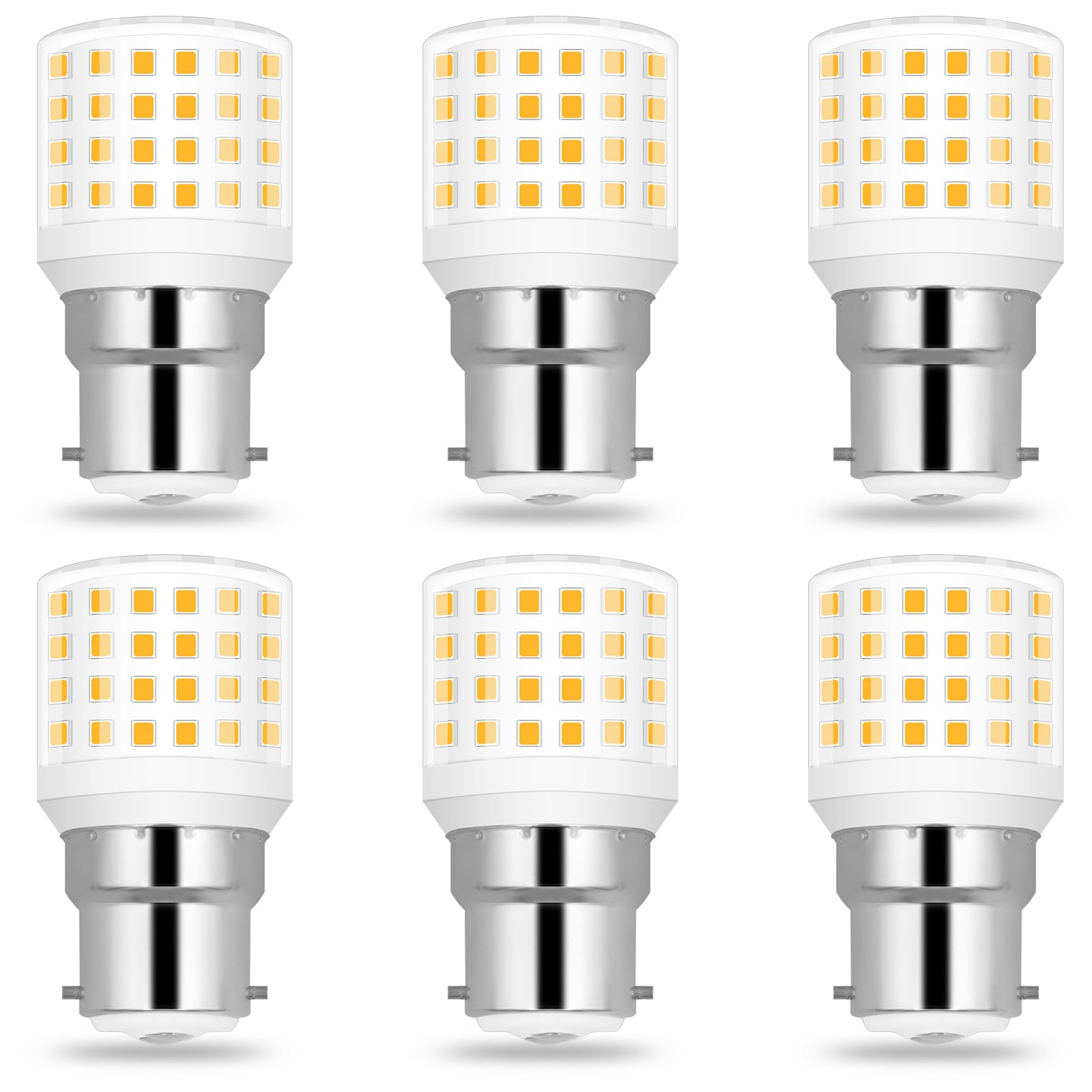BROLSKUN B22 4w Led Bulb Warm White Bayonet Light Bulbs 40W 50W Equivalent BC Bayonet Cap LED Corn 4Watt Energy Efficient 100-265V Pendant Fittings Bedside Lights Ceiling Light Not-Dimmable 6-Pack