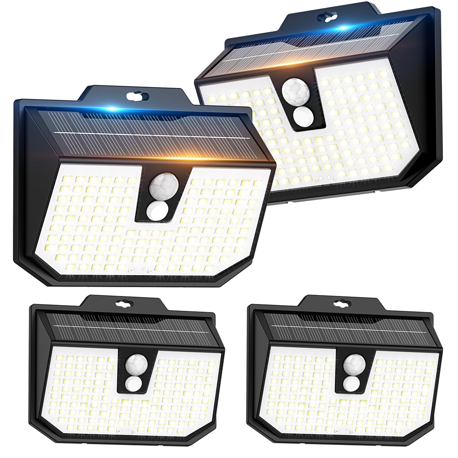4 Pack Solar Security Lights Outdoor Motion, Solar Garden Fence Lights Outside Lights with Sensor 3 Modes, 132 LED Solar Powered Wall Lights IP65 Waterproof for Front Door Yard Garage Cool White