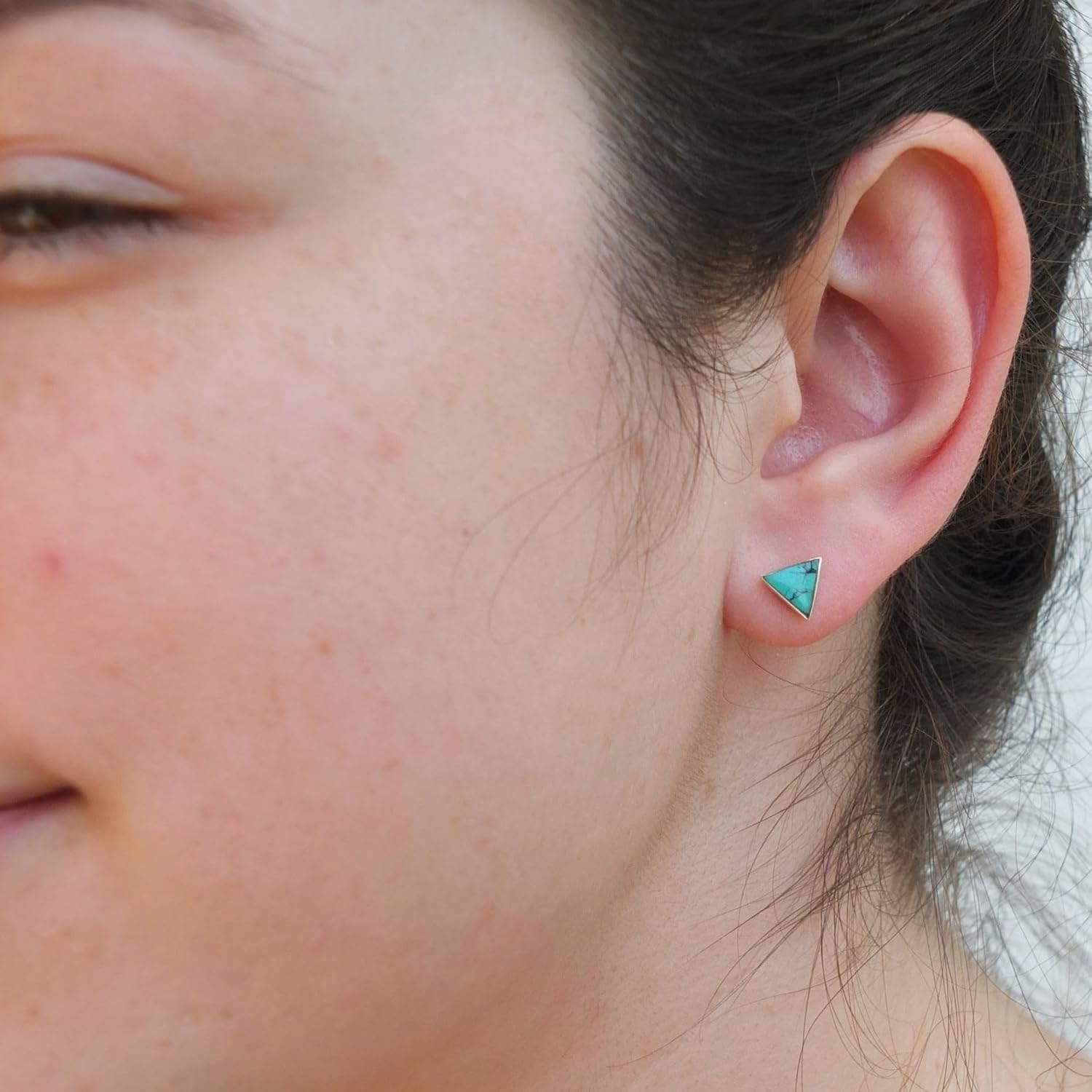 Handmade Turquoise Gemstone Triangle 7mm Stud Earrings, 925 Sterling Silver Studs for Women, Cartilage Earring, Tarnish & Water Resistant, By Miya Jewelry Creations - Image 2