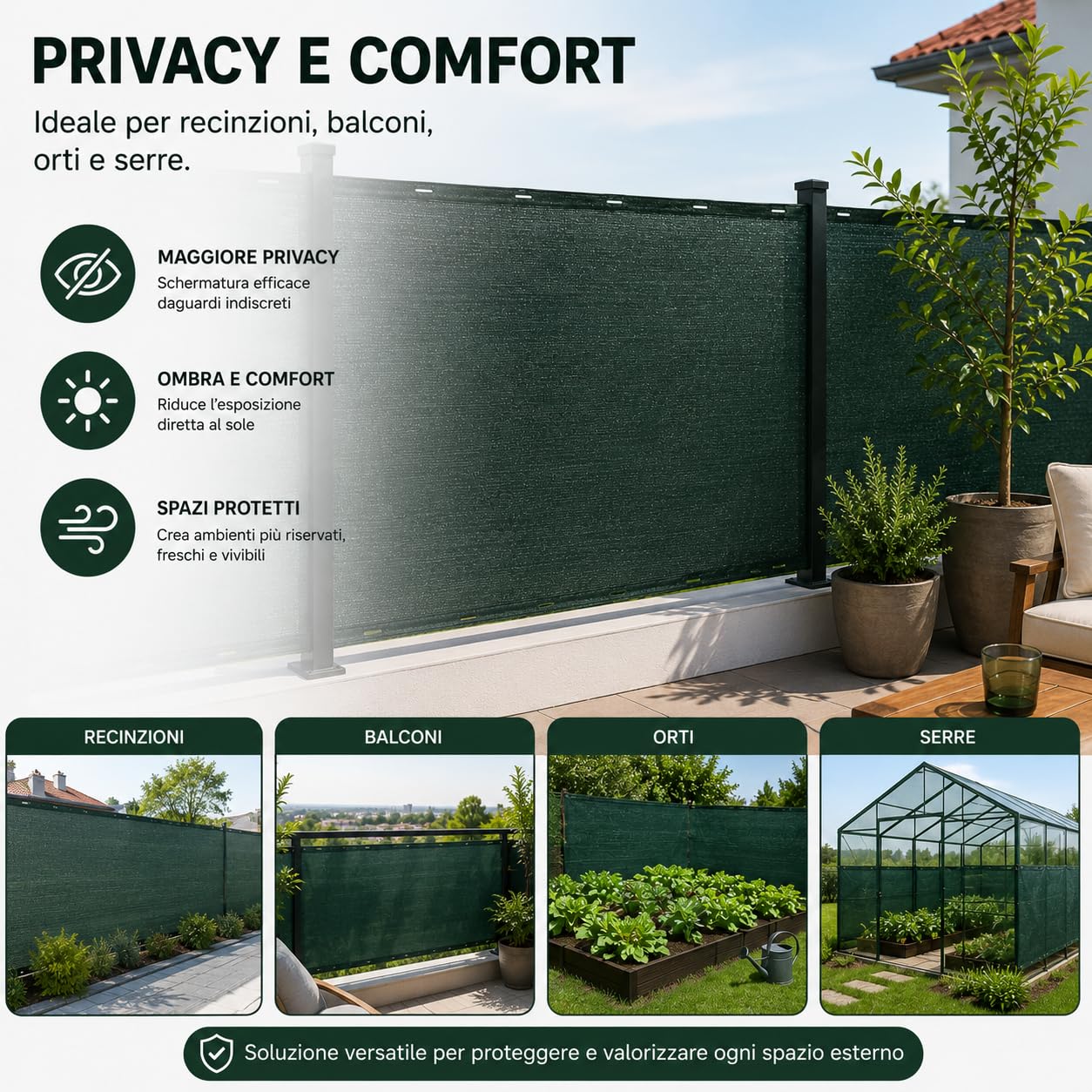 Rete Ombreggiante 90% con Asole di Fissaggio – Telo Ombra Anti UV per Balcone, Giardino, Orto, Serra e Recinzione – Rete Schermante Frangivista per Esterno – Diverse Misure e Colori (Verde, 3x4 m)