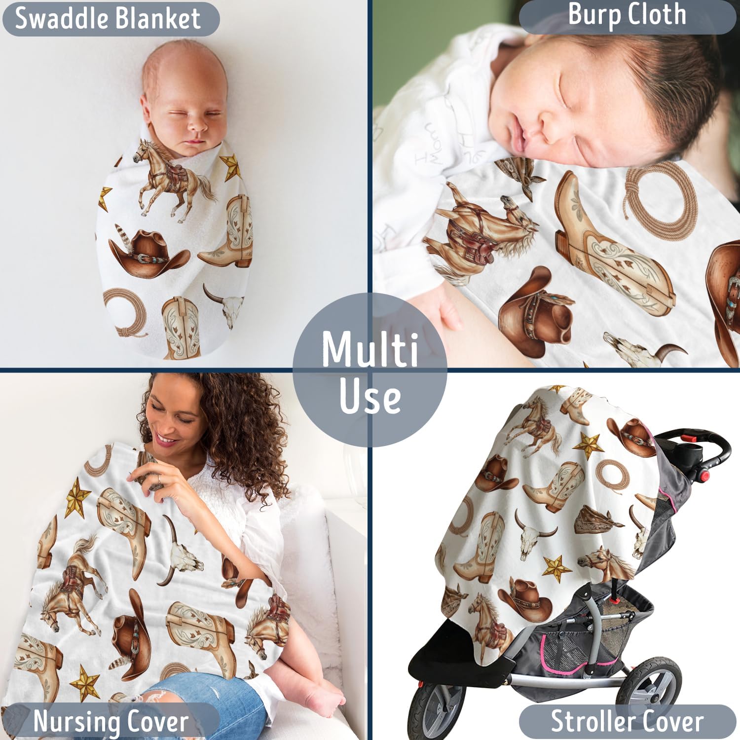 Western Blanket, Western Decor for Nursery Room, Baby Blankets for Boys Girls, CowboyTheme Baby Blankets, Western Baby Stuff, Soft Warm Lightweight Nursery Bed Blanket for Newborn Infant