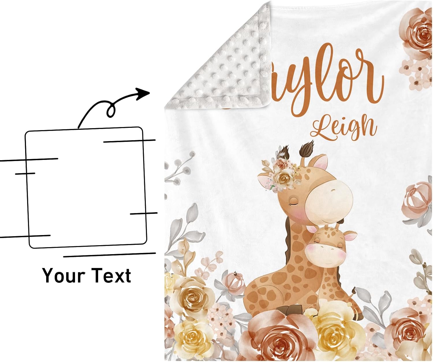 Personalized Baby Blanket for Boys, Custom Name with Giraffe Designs, Soft Flannel with Double Layer Dotted Backing, Receiving Swaddle Blanket Suitable for Infants and Toddler(30”x40)