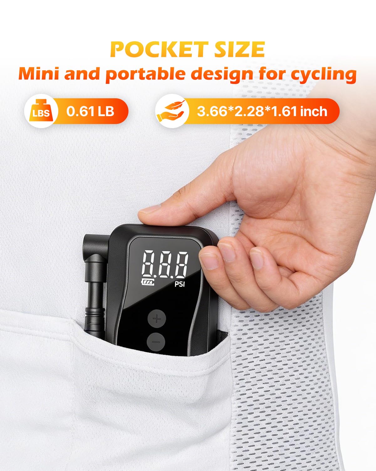 Mini bomba de neumáticos de bicicleta, bomba de inflado rápido de 25 segundos con calibre, bomba de aire eléctrica portátil de 150 PSI con válvula Presta y Schrader para bicicleta de carretera, ciudad
