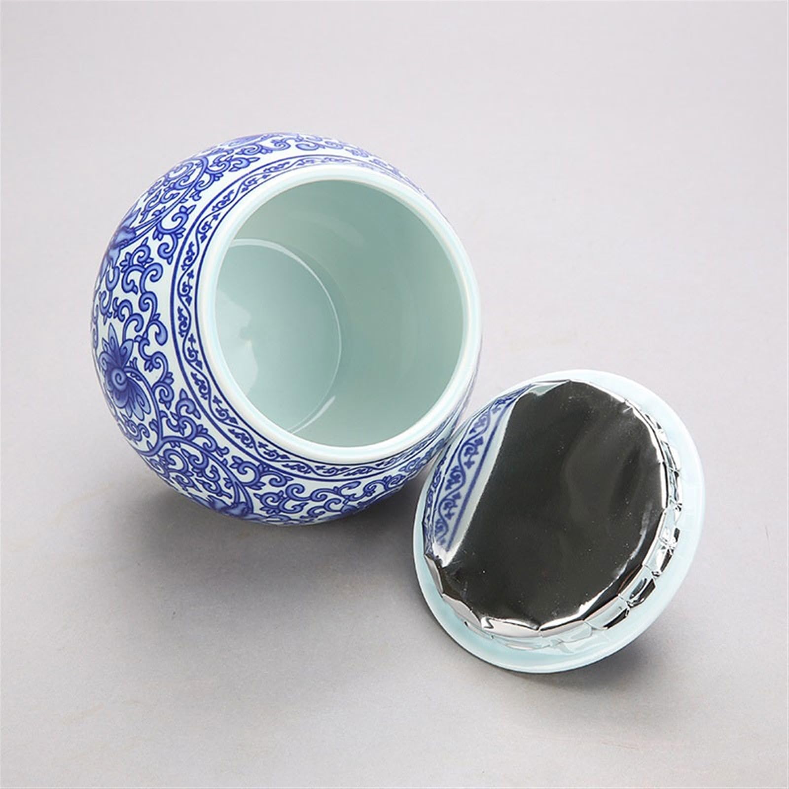 Lagerung Vintage chinesisches Seladon-Porzellan-Teekanister, Keramik-Siegelglas mit Deckel