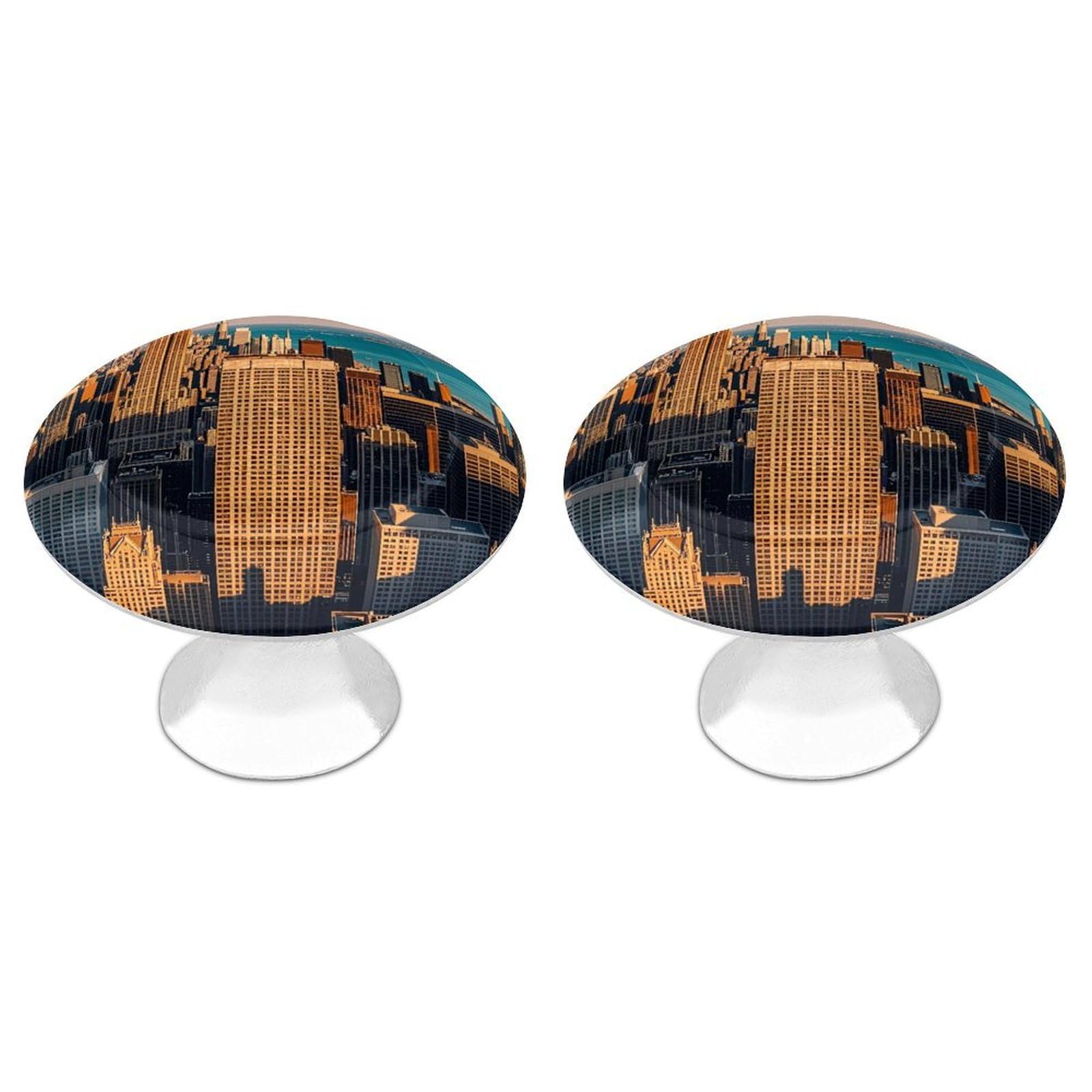 QMNLKH High Rise Buildings Skyscrapers Cabinet Knobs for Home, Round Drawer Pulls for Kitchen, Personalized Cupboard Handles with Screw, Fashion Dresser Knobs for Office, Drawer Handles, 2 Packs