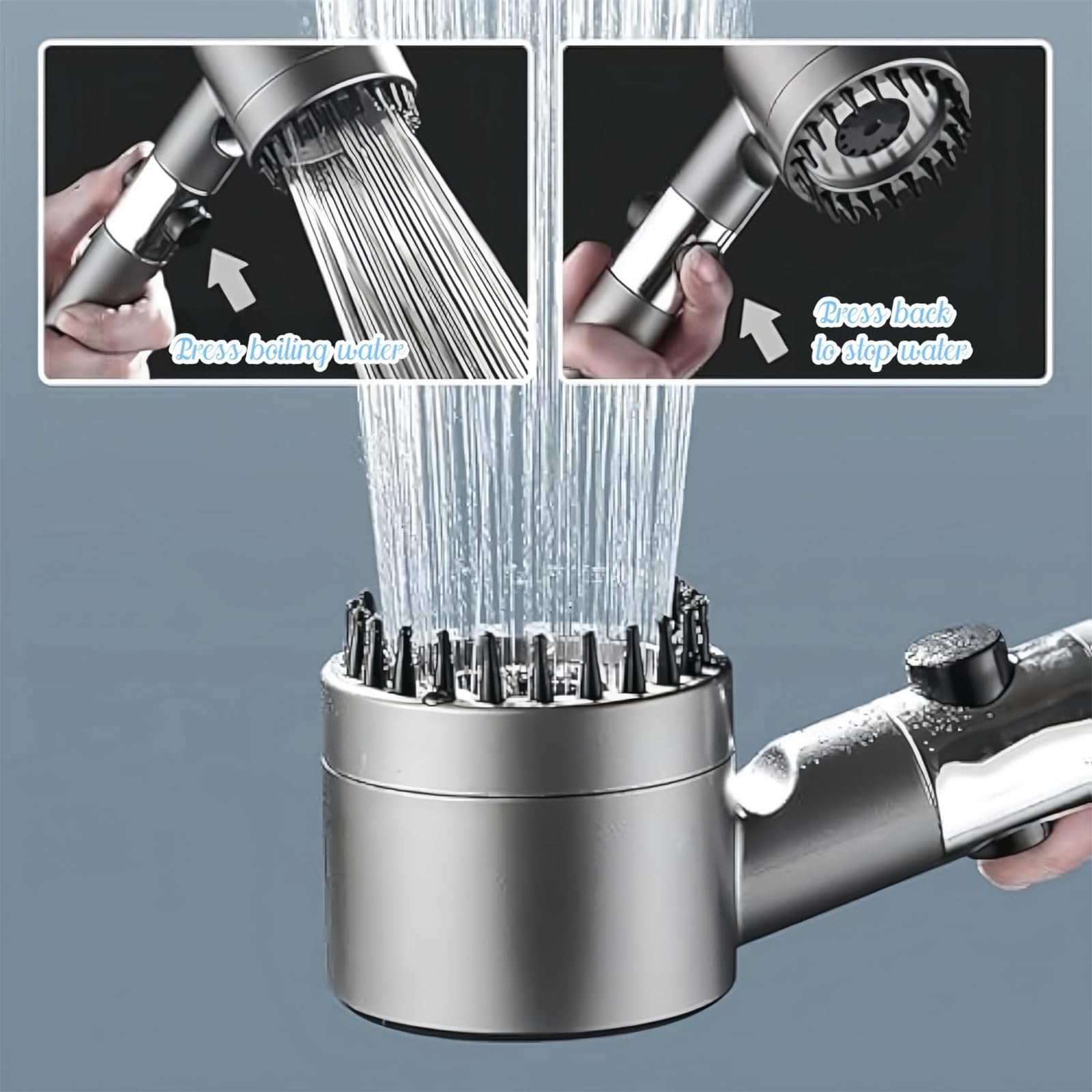 Alcachofa de ducha filtrada con 10 filtros de algodón, sistema de ducha multifuncional con manguera de acero inoxidable de 60/79 pulgadas, ajuste de un botón (gris, 200 cm)