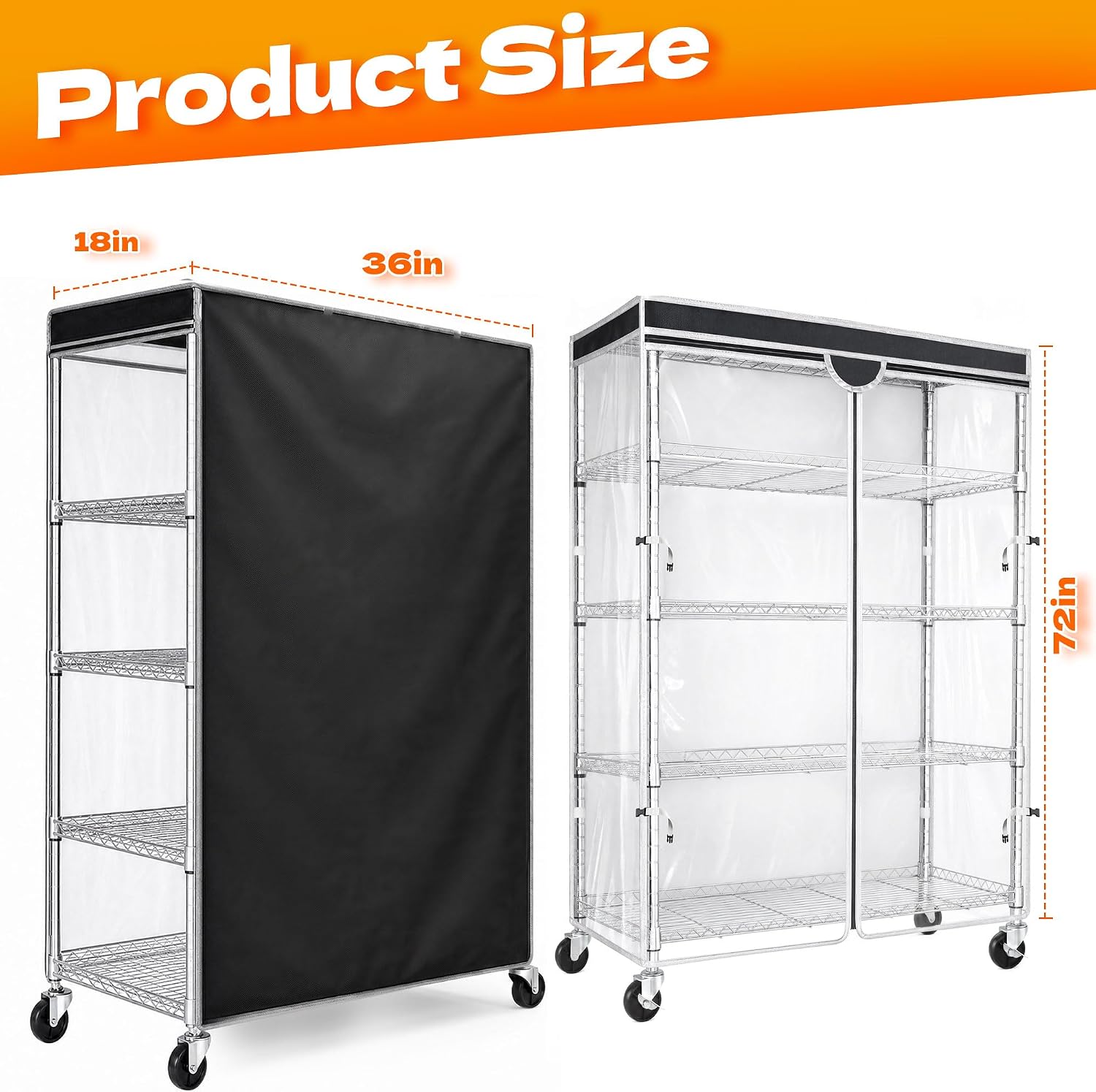 Wire Shelving with Cover, 5-Tier Storage Shelves with Wheels