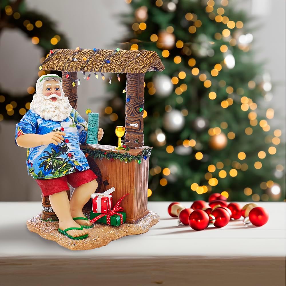 Kurt S. Adler, Inc. C2519 Kurt Adler 11" Beach Santa at Tiki bar Figure,Brown