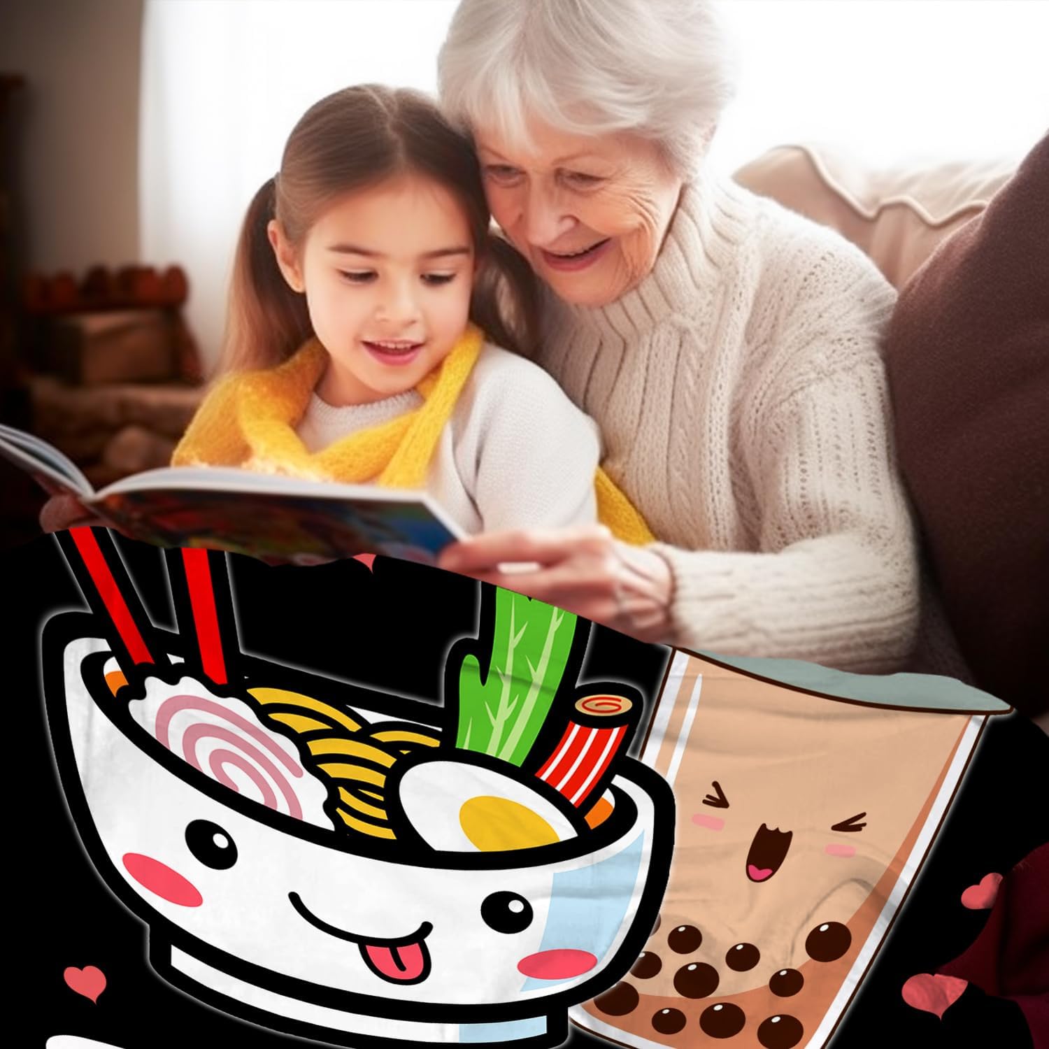 Ramen Blanket I Just Really Like Ramen and Boba Blankets Soft Lightweight Anime Ramen Noodle Blanket and Throw Christmas Best Gifts for Men Noodle Food Lover Adults 60"x50"