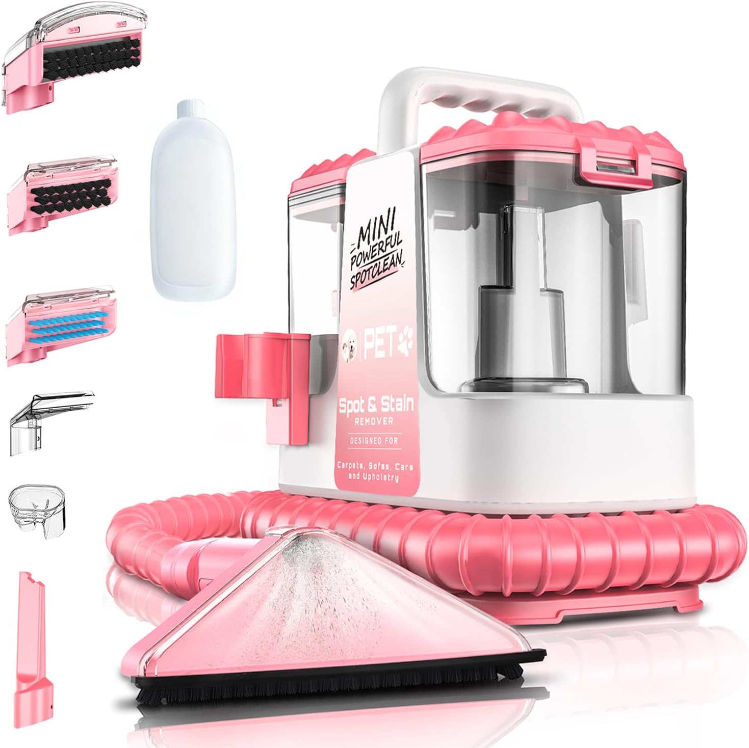 Upholstery Cleaner Machine, 16Kpa Portable Carpet & Upholstery Spot Cleaner Machine, Deep Stain Cleaning for Carpet, Pets, Stairs, Car Seat, Couch, with 5 Cleaning Tools and Cleaning Solutions