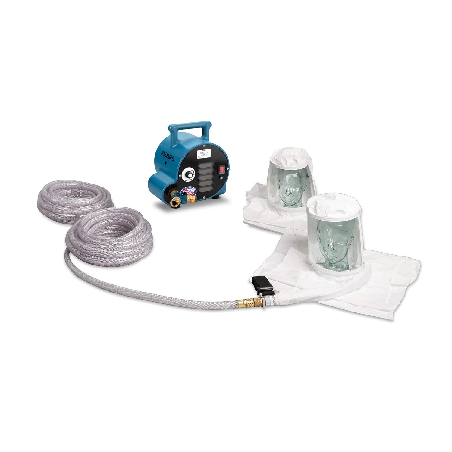 2- Worker Double Bib Hood Breathing Air Blower Respirator System w/ 50' Hose