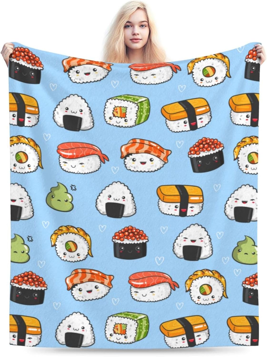 Sushi Cute Pattern Blanket, Soft Blankets Flannel Bed Throw Cozy Lightweight Plush Gifts for Women Boys Girls Kids Sofa Couch Bedroom Living Rooms Warm All Season, Home Decor, 60"x50" - Image 9