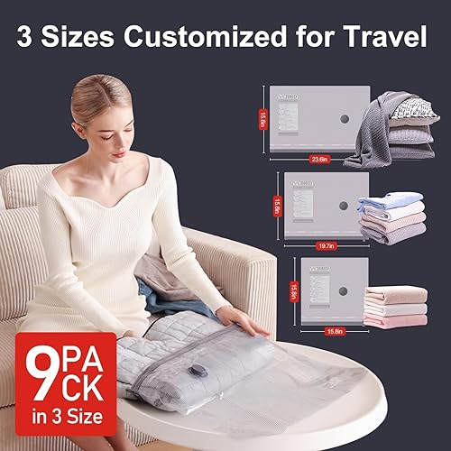 Miniatura 2 de Paquete de 9 bolsas de almacenamiento al vacío para viajes, bolsas de compresión que ahorran espacio (no incluye bomba)