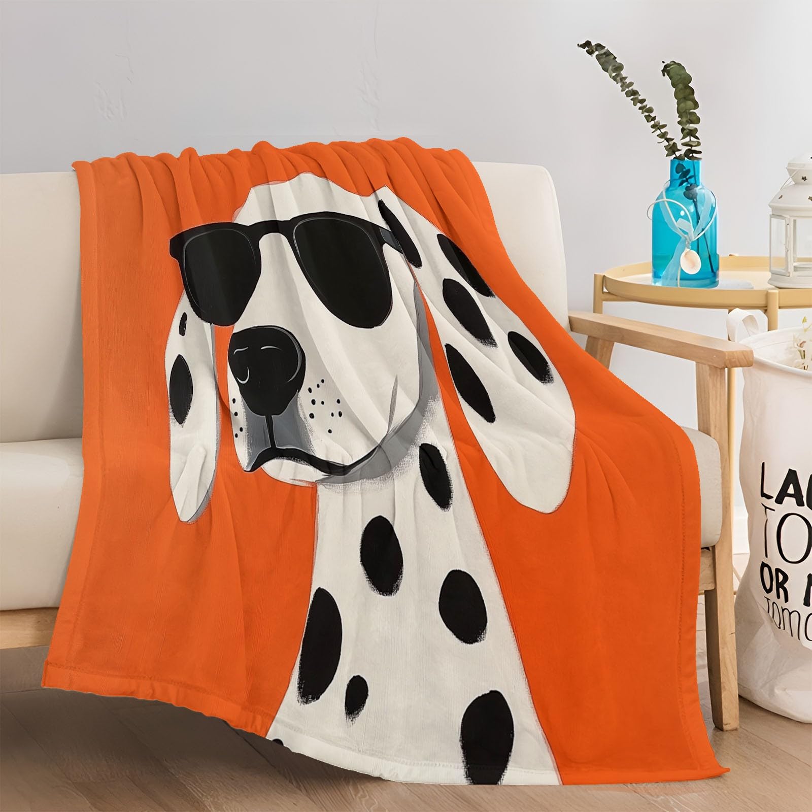 Miękki i lekki koc polarowy, urocze okulary przeciwsłoneczne dla psa, oddychający koc flanelowy, nadający się do prania, 200 x 200 cm, odpowiedni do sofy w łóżku i na pikniki