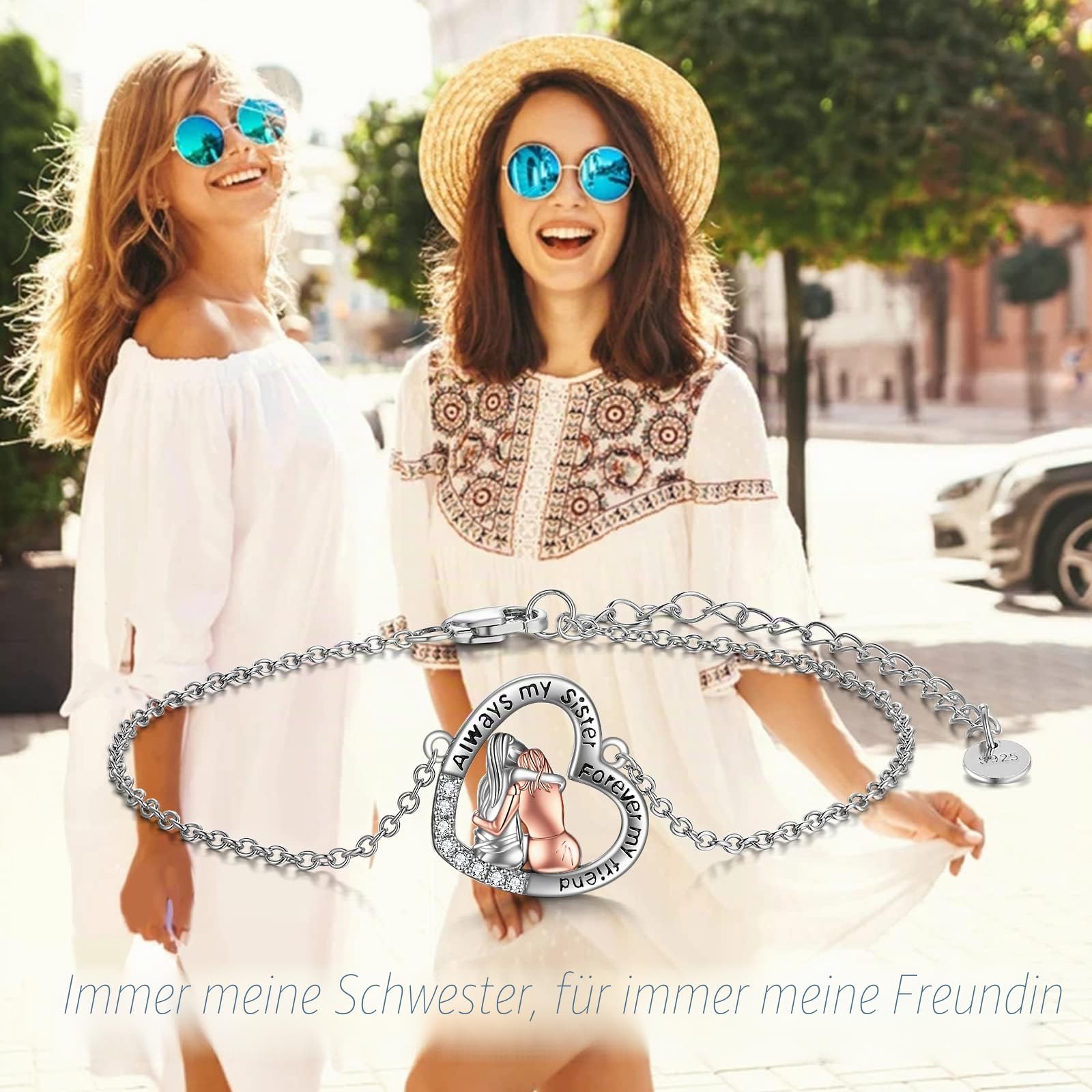 TOUPOP Schwester Armband 925 Sterling Silber Freundschaft Armband für 2/3 Schwestern Damen Schmuck Geschenke für Schwester Beste Freundin Geburtstagsgeschenk Weihnachtsgeschenke