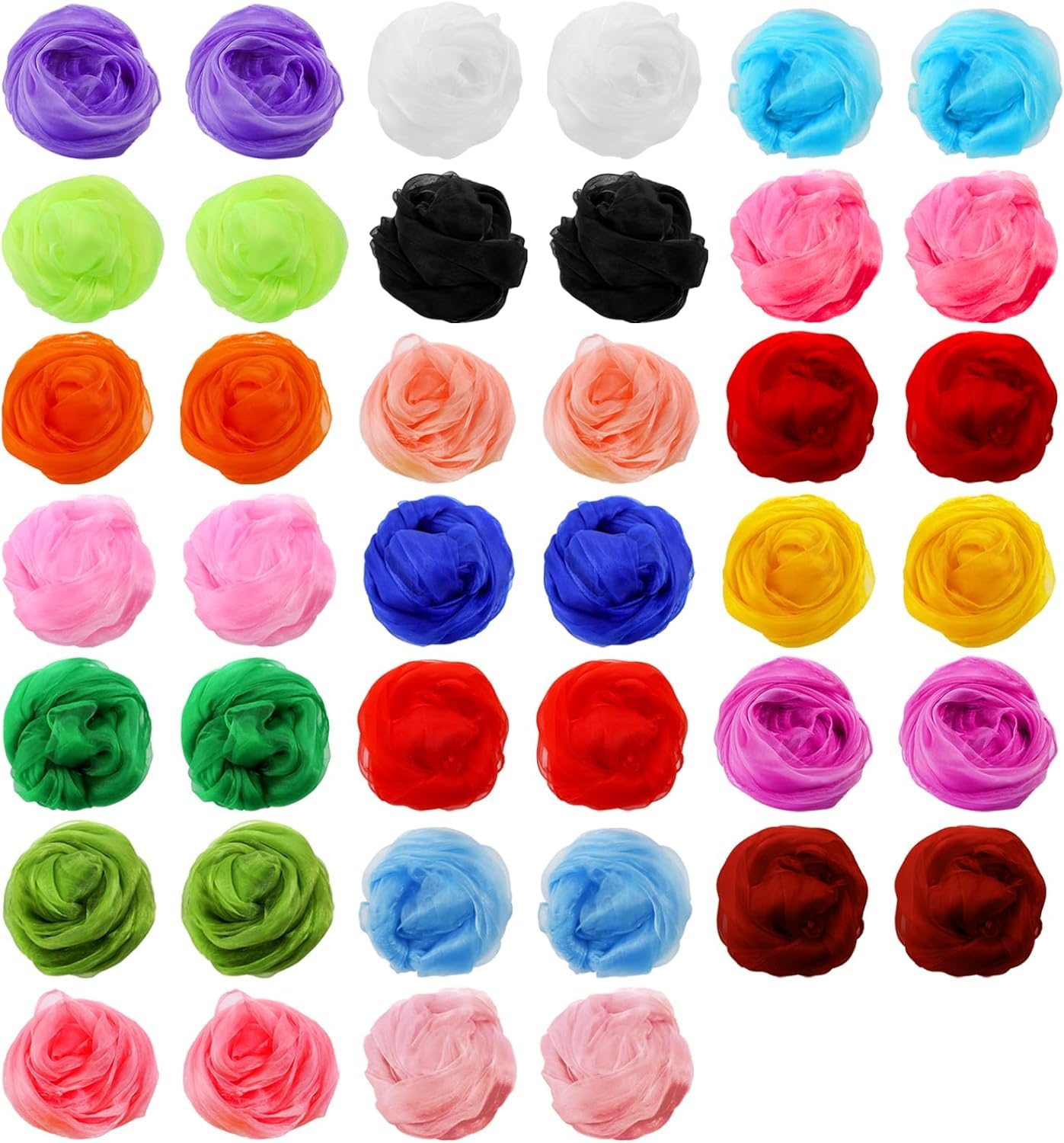 Jucoan 40 Pcs Colorful Dance Scarves, 20 Colors Square Juggling Scarf Actives Scarves, 60 x 60 cm Soft Ribbon Music Scarves Rhythm Band Scarves for Movement Play Performance