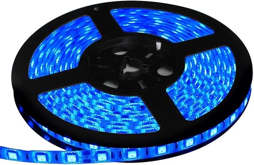 Tira de luz LED azul impermeable, 16 pies16.4 ft SMD5050 300 LED DC12V cinta LED flexible cortable (sin enchufe de alimentación de 12 Vadaptador)