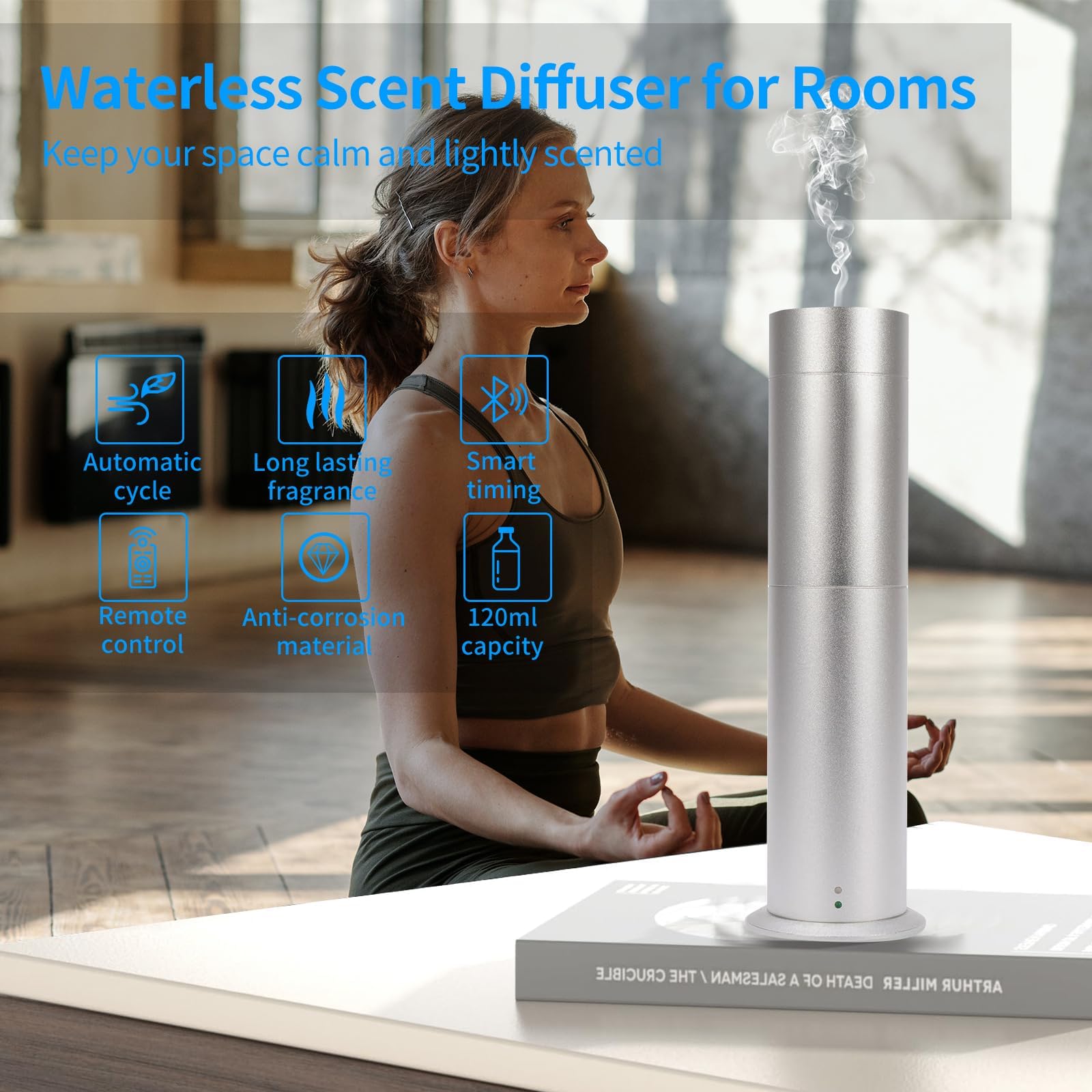 Macchina per l'aria profumata intelligente, diffusore di oli essenziali da 120 ml, diffusore di profumo portatile per aromaterapia per la casa, grandi stanze di hotel, spa, ufficio, copertura di 2000