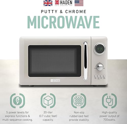 Miniatura 2 de Haden Horno microondas de 700 vatios y 0.7 pies cúbicos con controles digitales, descongelación e inicio instantáneo para encimera,