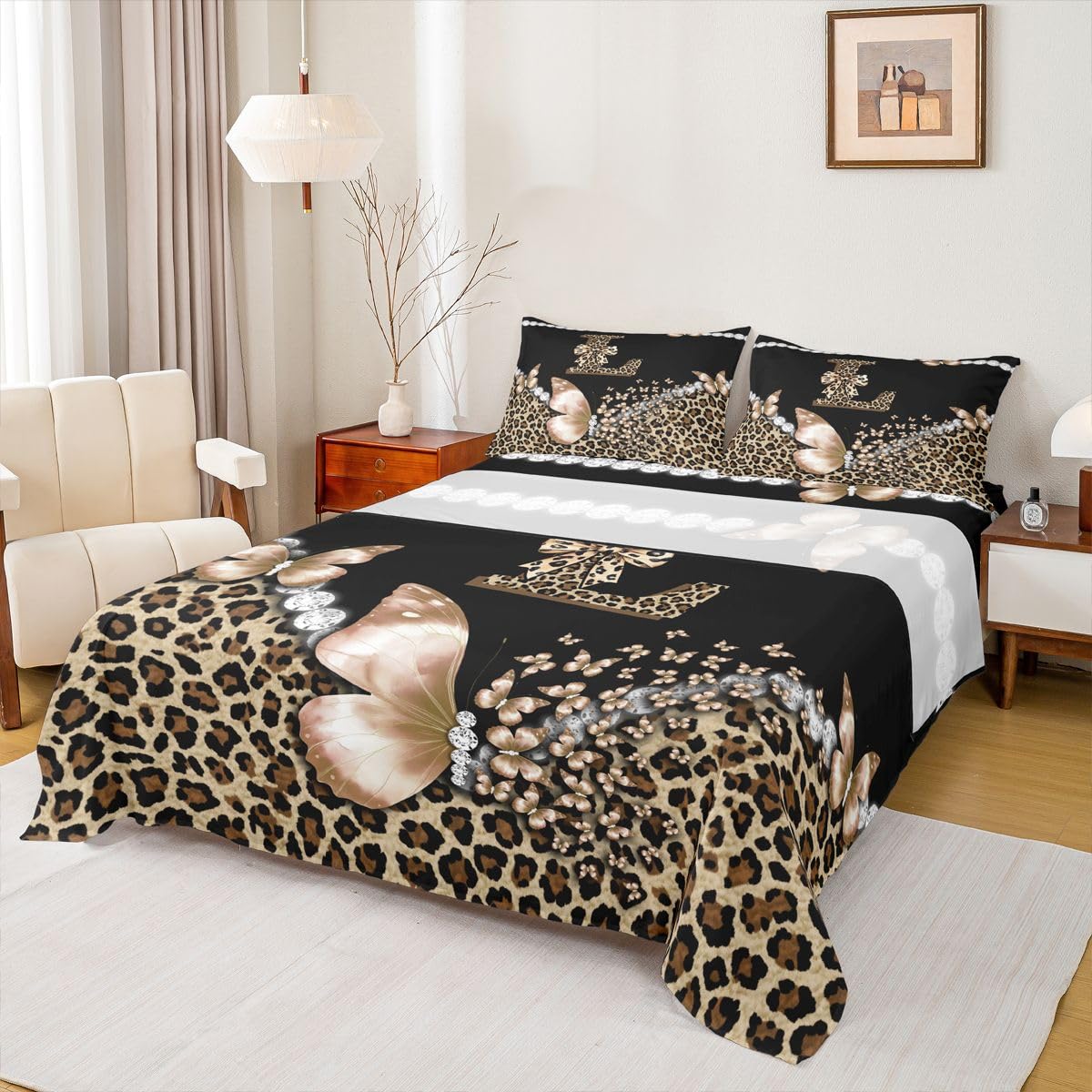 Homewish Juego de sábanas de 4 piezas con estampado de guepardo