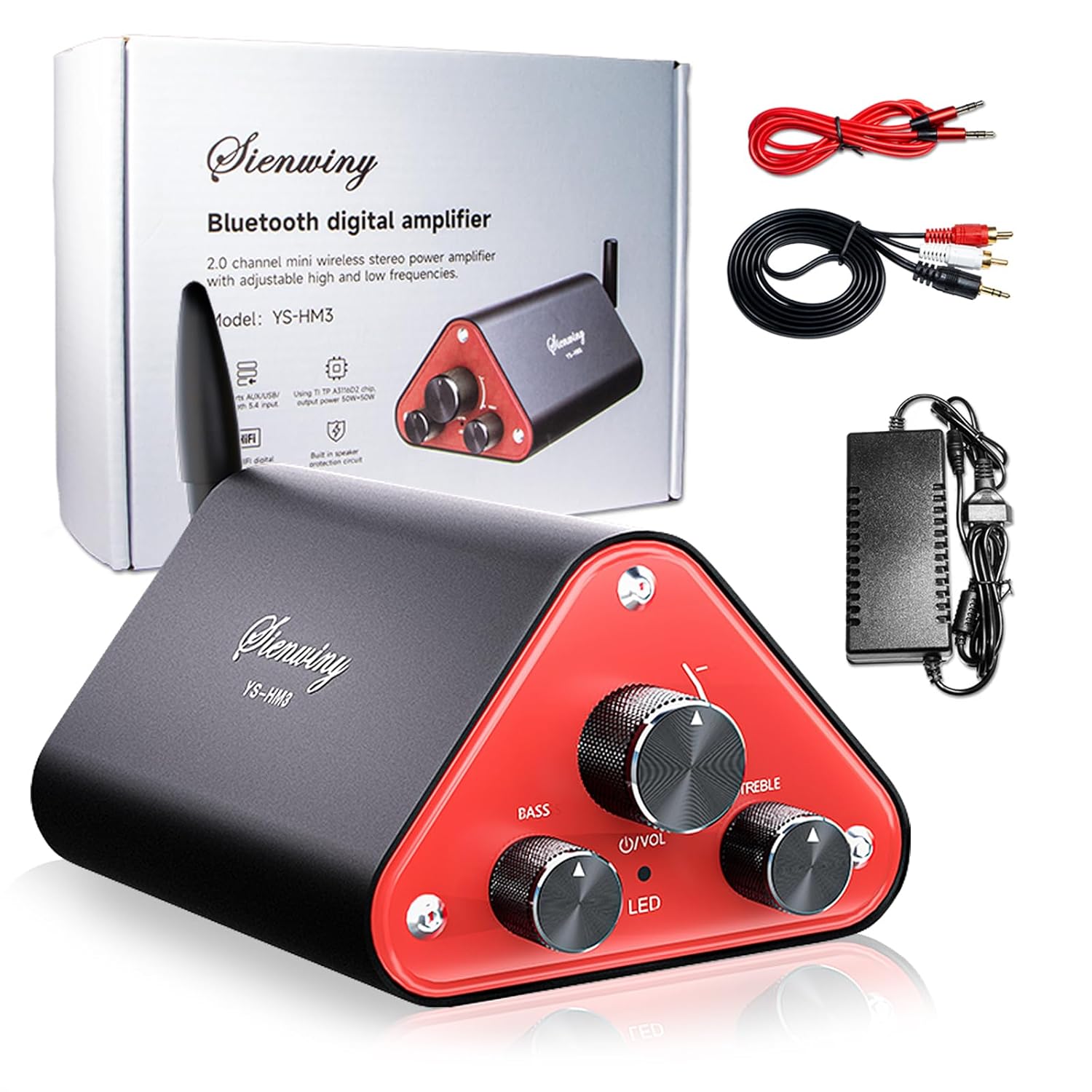 Mini Bluetooth 5.0 Power Amplifier, 2 Channel Stereo Hi-Fi Digital Amp, Portable Wireless Audio Receiver Sound Speaker Amplifiers for Indoor Outdoor, AUX/USB/Bluetooth Input & 12V 24V Power Supply