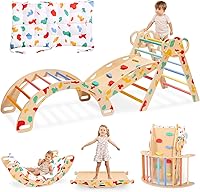 Wingyz Pikler Triangle Climbing Set with Cushion: Foldable 8-in-1 Montessori Jungle Gym for Toddlers 18M+ (Rainbow)