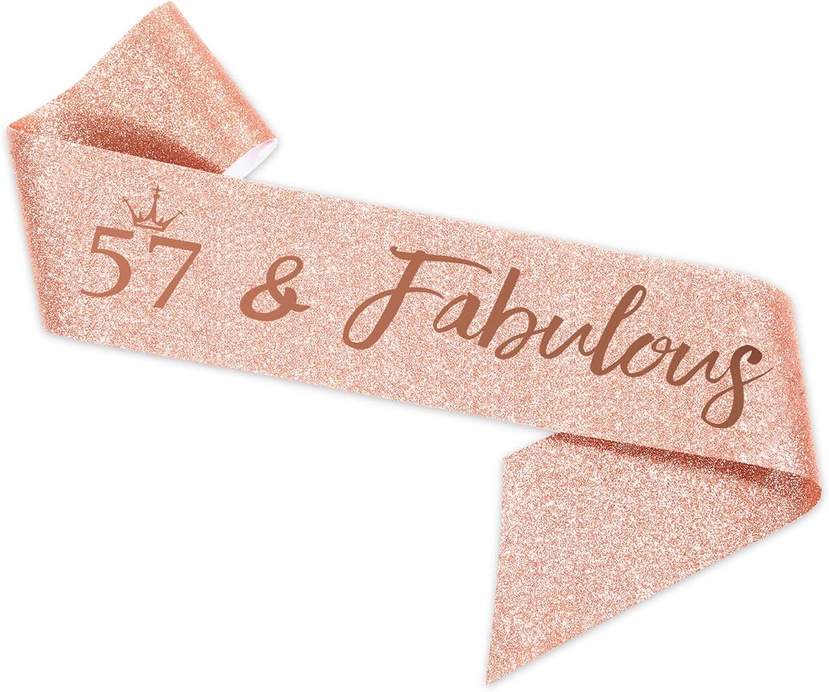 BRT Bearingshui Birthday Sash and Tiara for Woman, Rose Gold Tiara and Sash for Fabulous 57th Birthday Party Favor Supplies