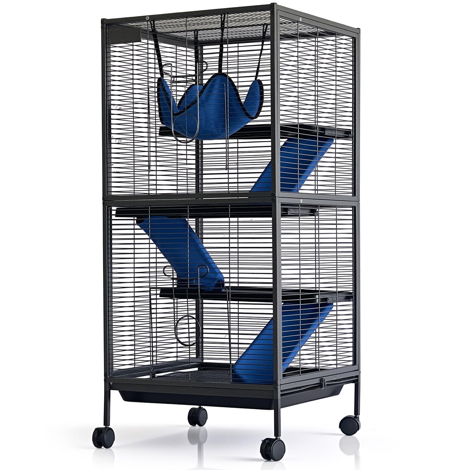 Garvee Cage pour Petits Animaux avec Rampe Amovible, maisonnette Confortable - Enclos Robuste, Nettoyage Facile, idéal cochons d'Inde, Hamsters, Lapins, furets, Chinchillas - pour intérieur -Noir