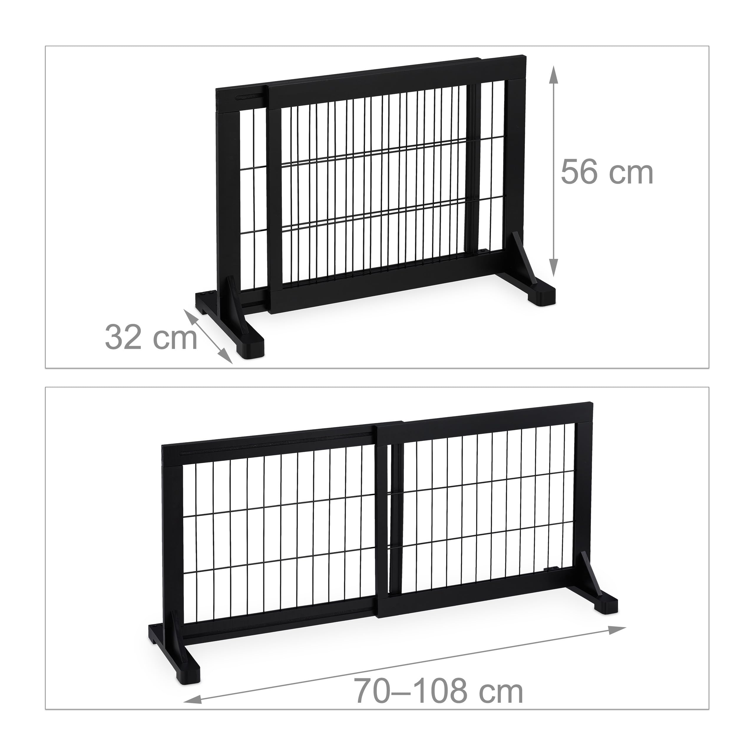 Relaxdays Barrera Seguridad Niños y Perros, Valla Protectora Puerta o Escalera, sin Taladrar, 56 x 70-115cm, Negra