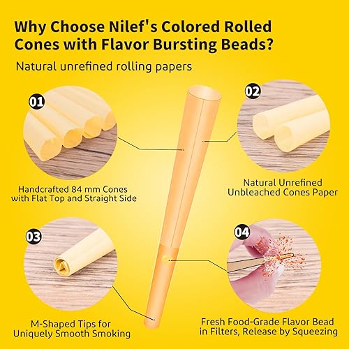 Miniatura 5 de NILEF Conos de pop preenrollados saborizados  Paquete de 30  6 sabores diferentes  5 conos de cada sabor  3.307 in  Punta de filtro con cuentas de