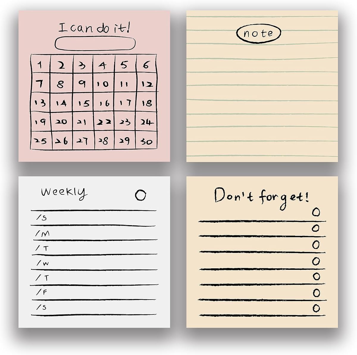 Notas adhesivas retro de 4 blocs de 3 x 3 pulgadas, blocs de notas de planificador de productividad de alto adhesivo para gestión del tiempo, notas autoadhesivas, notas de tareas diarias vintage para diario, oficina, escuela, hogar, regalo de papelería
