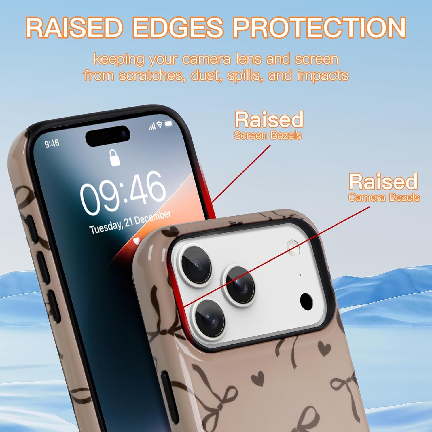 KANGHAR Case for iPhone 17 Pro Compatible with Magsafe Cute Brown Bows and Hearts Scratch Resistant Hybrid 2-Layer Hard Protective Phone Cover for Girl Women Boy Men 6.3 Inch
