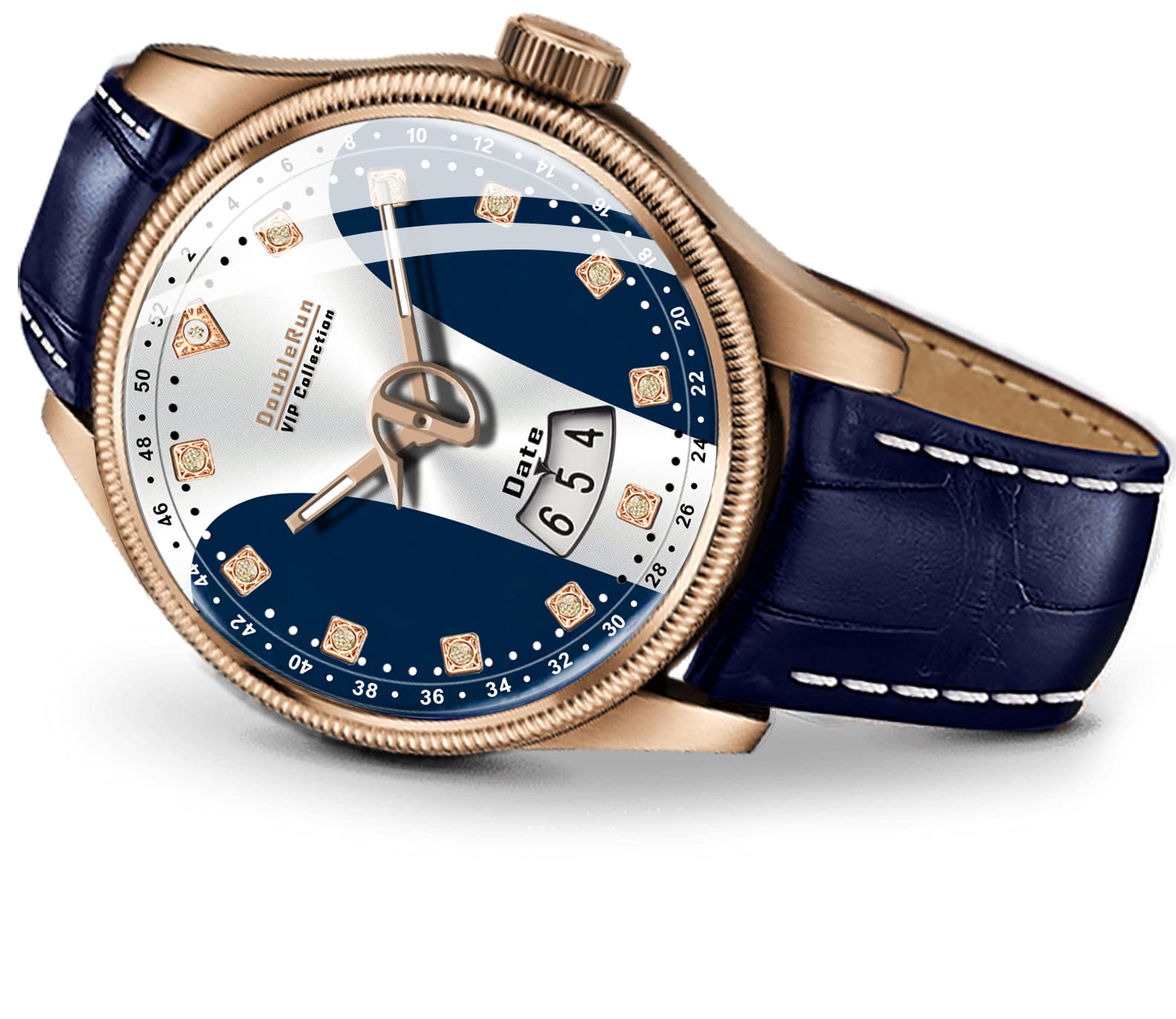 DOUBLERUN 3D Glass Date Display Dial Two Tone Leather Belt Analog Watch - for Men