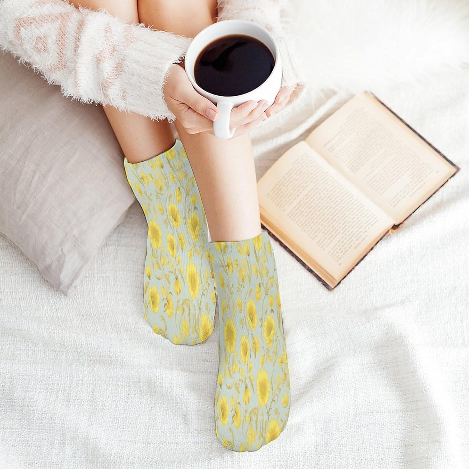 Yellow Flower Ankle Sock,Cushioned Crew Socks Low Cut Compression Running Sock with Ankle Support for Men Women(5 Pairs)