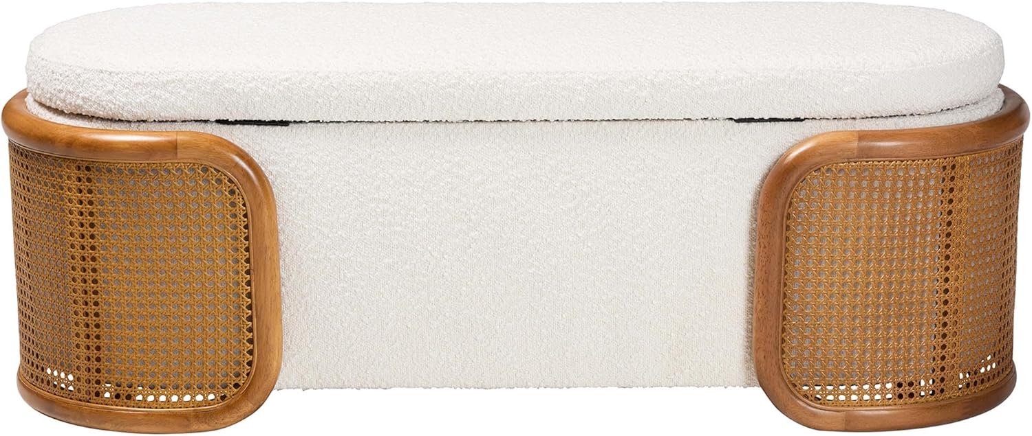 Baxton Studio Basira Boucle Fabric Bench, One Size, Cream/Brown