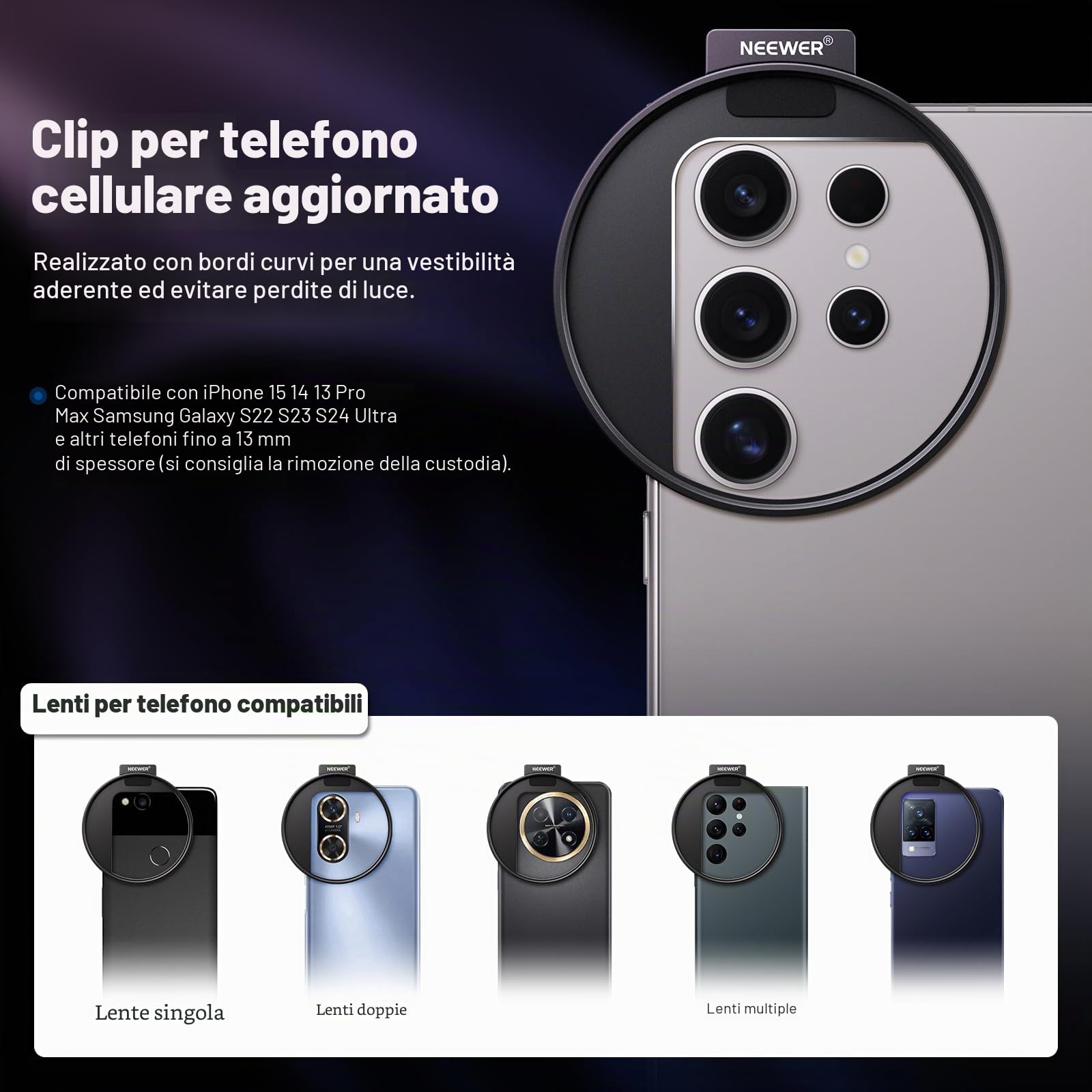 NEEWER Kit 67mm Filtri ND2-ND32 Variabile per Lenti Telefono, Phone Clip con Cold Shoe, Filtro ND Variabile HD per iPhone 17 16 15 Pro Max 14 13 Galaxy S24 S25 Ultra