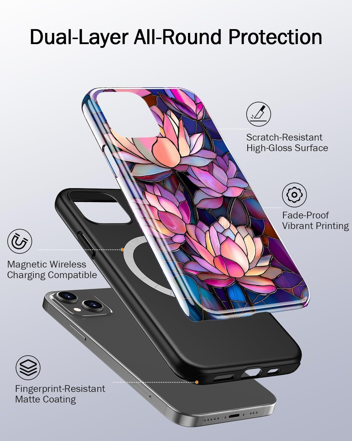 Goodon for iPhone 13 Mini Case - Wireless Charging Compatible - Dual-Layer Hard Shell & Silicone Cover - Aesthetic Y2K Protective Case with Cute Wildflower Designs - Vibrant Lotus Flower - 3