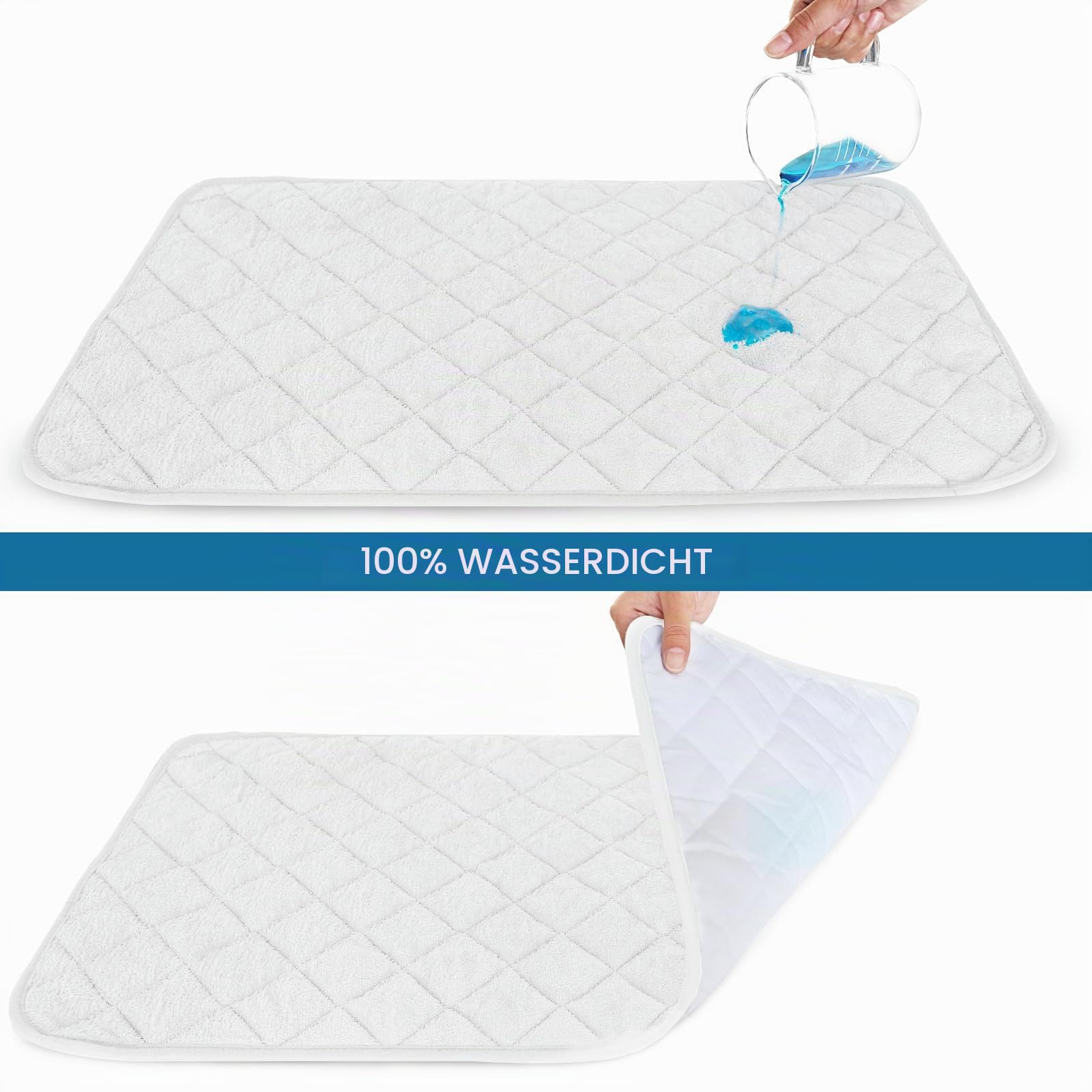 SPRINGSPIRIT Wickelunterlageneinlagen, wasserdicht, gesteppt, Bambus-Frottee-Bezüge für Windelwechsel, waschbar, rutschfest, Größe 67 x 38 cm, Weiß, 3 Stück