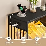Commode 6 Tiroirs pour Chambre avec Rack Suspendu, Lumières LED et Station de Charge, Coffre de Rangement en Bois avec Station de Charge et Lumières LED, Panneau en Grille, Placard