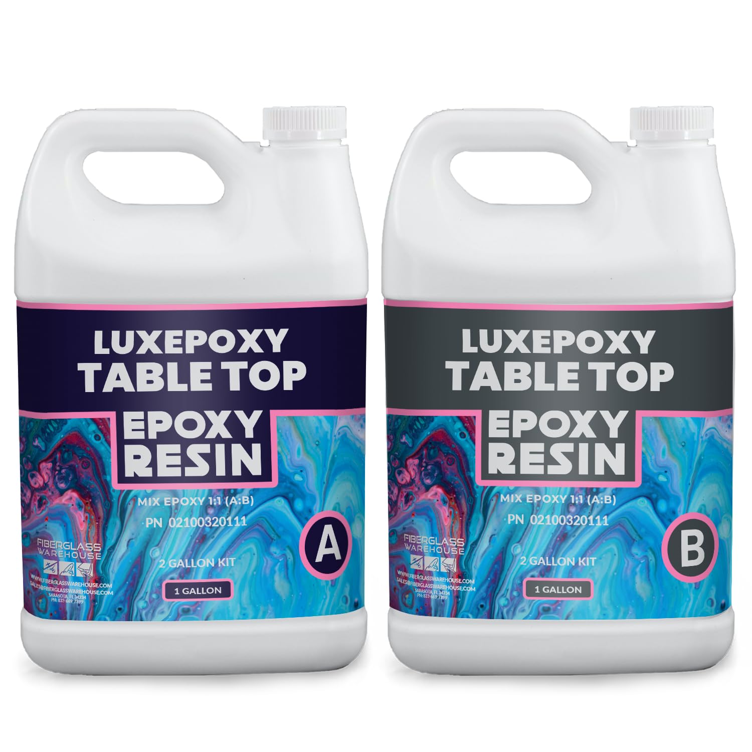 Luxepoxy Resin Kit – 2 Gallon Premium Epoxy Resin and Hardener - Clear, High Gloss, Easy Pour 1:1 Formula for Countertops, Art, Craft, and Self-Leveling Coatings - Made in USA