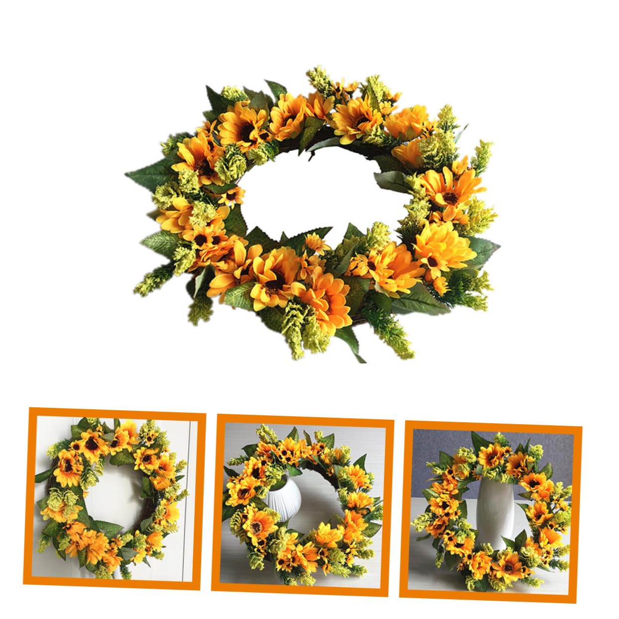Künstlicher Sonnenblumenkranz aus Seidenstoff, Rund