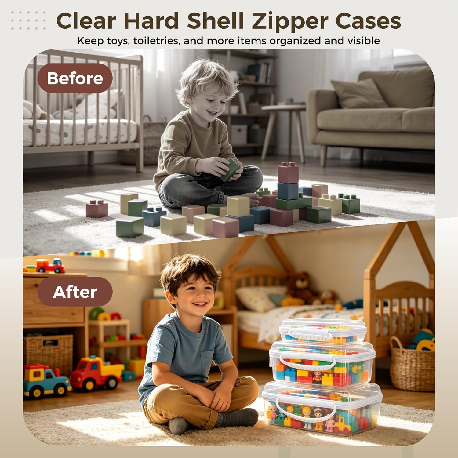 3 PCS Clear Hard Shell Zipper Cases, Transparent Plastic Storage Boxes for Makeup Toiletry Travel, Portable Waterproof PET Organizer Bins, Clear Cosmetic Storage Case Set