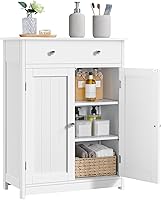 Yaheetech White Bathroom Floor Cabinet - 1 Drawer, 2 Doors, Adjustable Shelf for Small Spaces, Entryway, Living Room Storage