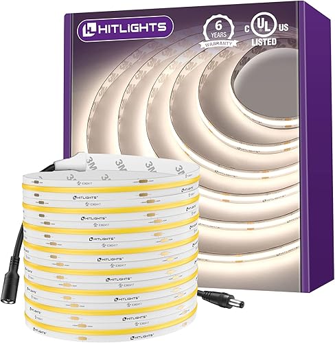 Miniatura 9 de HitLights COB - Tira de luces LED de color blanco neutro 4000K, 32.8 pies, alta densidad, 24 V, 5120 LED, 350+ LM/FT, CRI 90+, IP30, iluminación