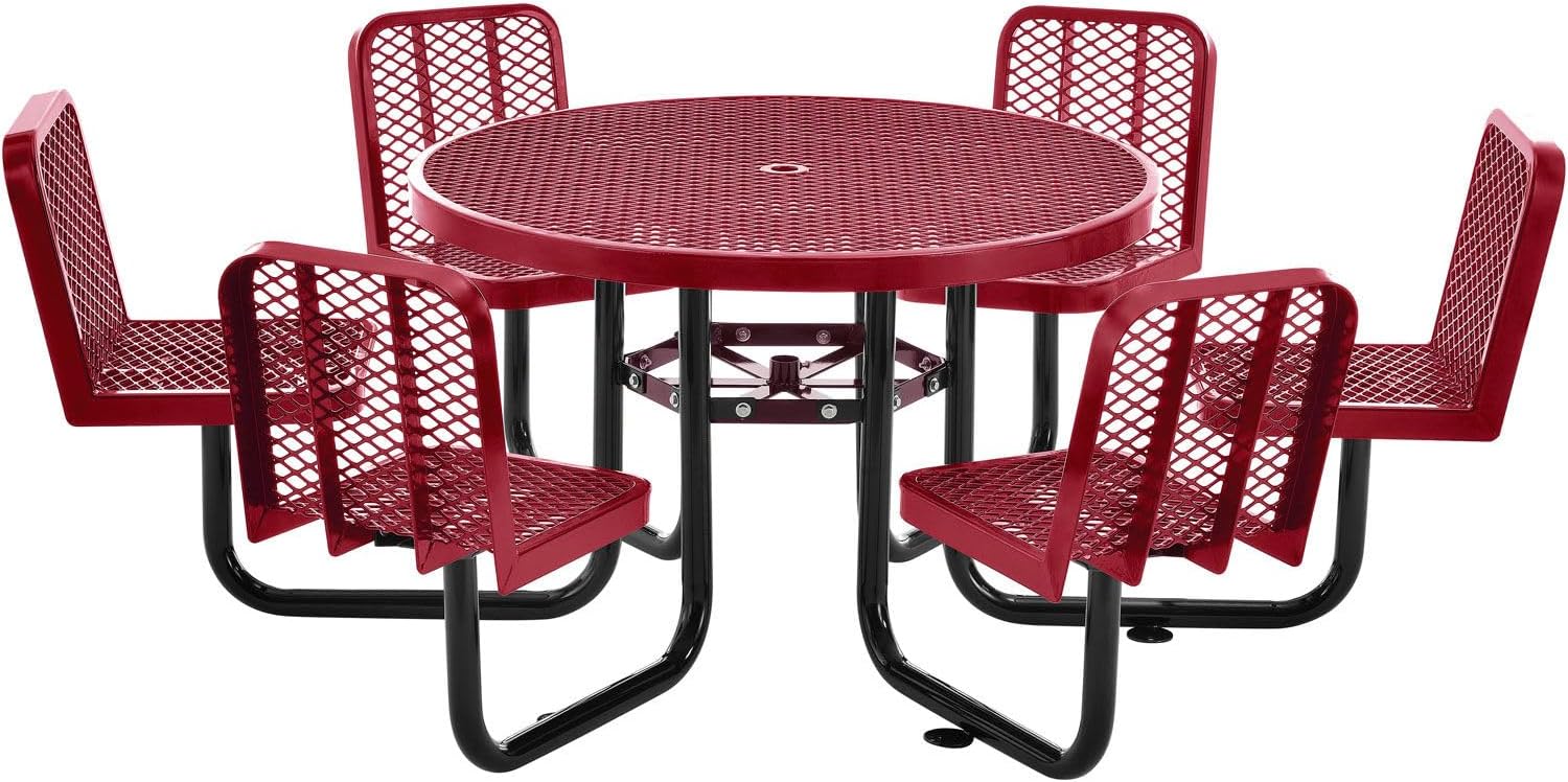 Global Industrial 46" Round Expanded Metal Carousel Picnic Table with 6 Seats, Black