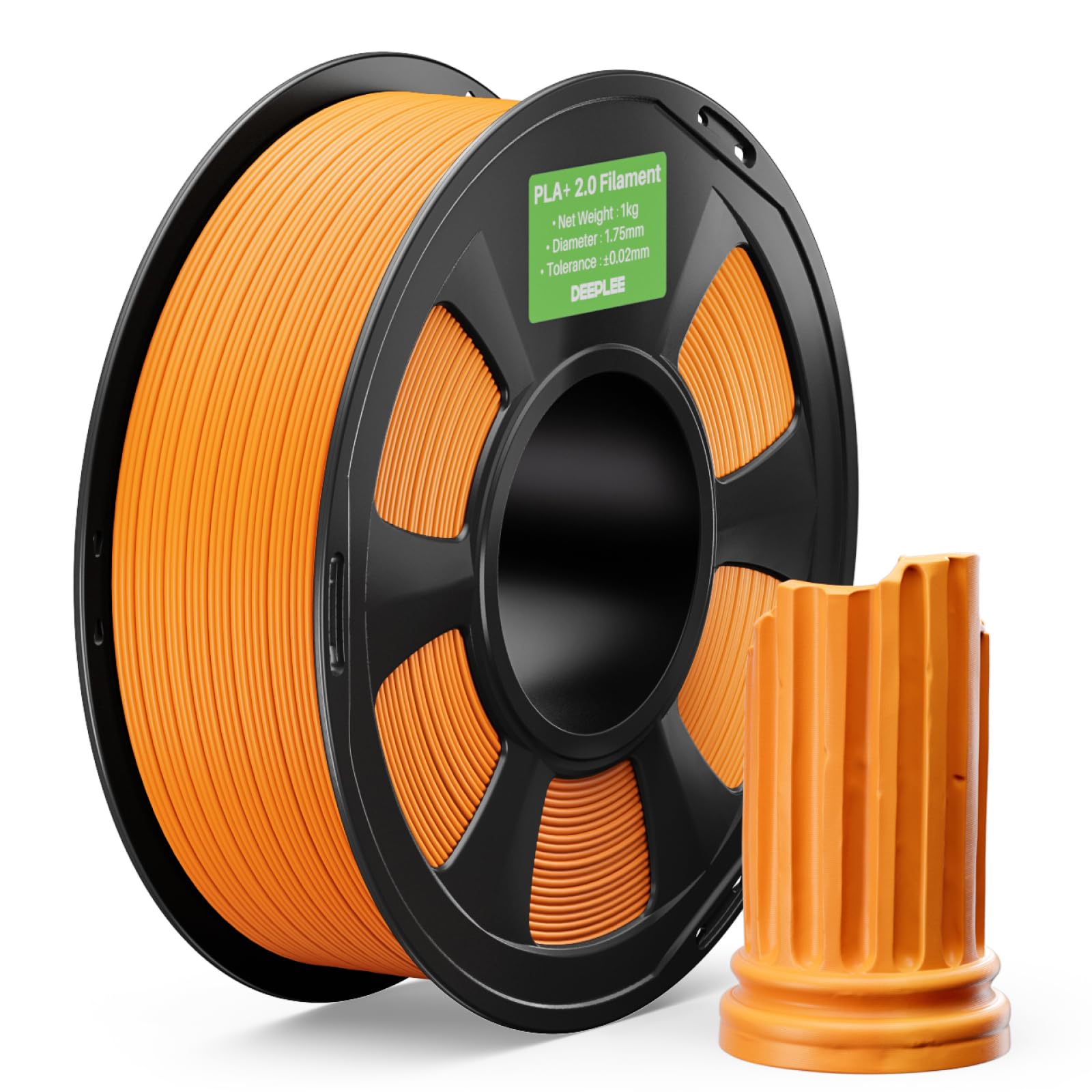 DEEPLEE Filamento PLA+ 2.0 1.75 mm, Alta Tenacità e Finitura Liscia, Bobina da 1 kg Arancione, Precisione ±0.02 mm per Stampanti 3D FDM