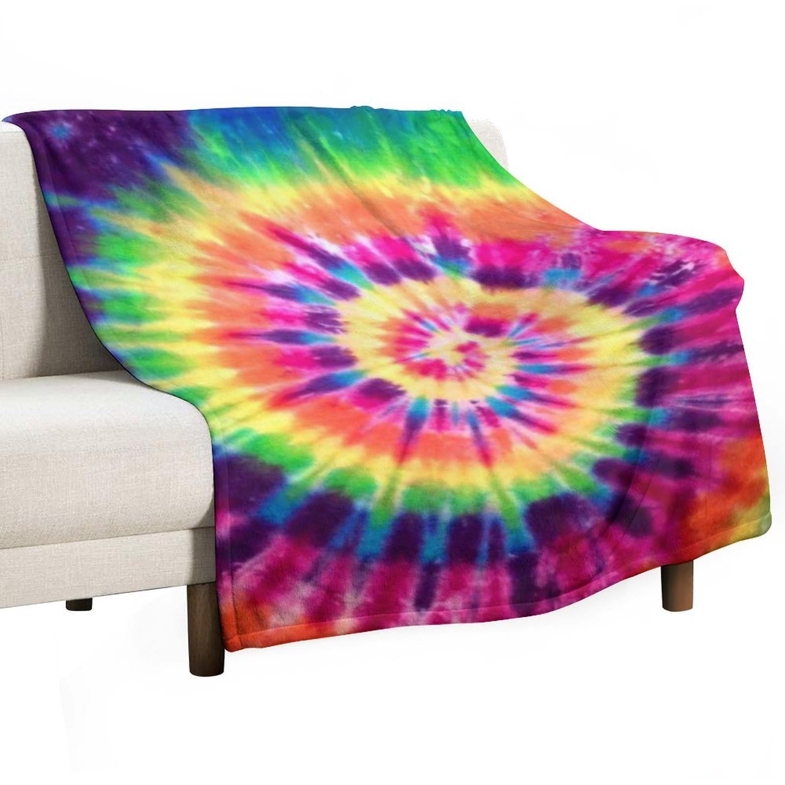 MHYRAC Flannel Blanket, Colorful Bright Tie-Dye Throw Blanket for Couch Sofa Bed Office, Soft And Comfortable Without Pilling