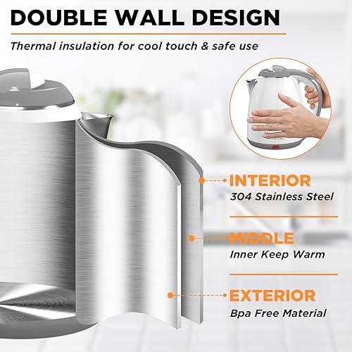 Miniatura 5 de 1 hervidor eléctrico, calentador de agua inalámbrico de 1.8 litros, sin BPA, hervir rápidamente con apagado automático, diseño antiquemaduras, ideal