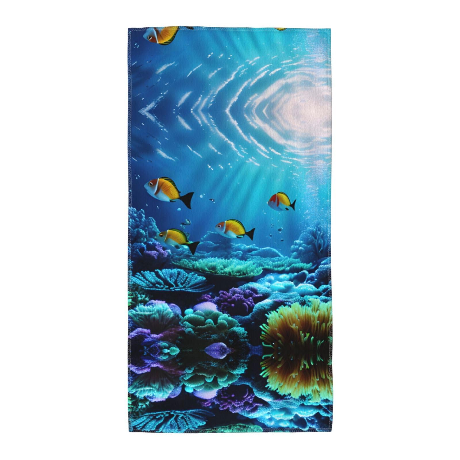 TTIGLHOH Tranquil Underwater Scenery Stylish Printed Long Towel Quick Drying For Gym Camping Daily Use