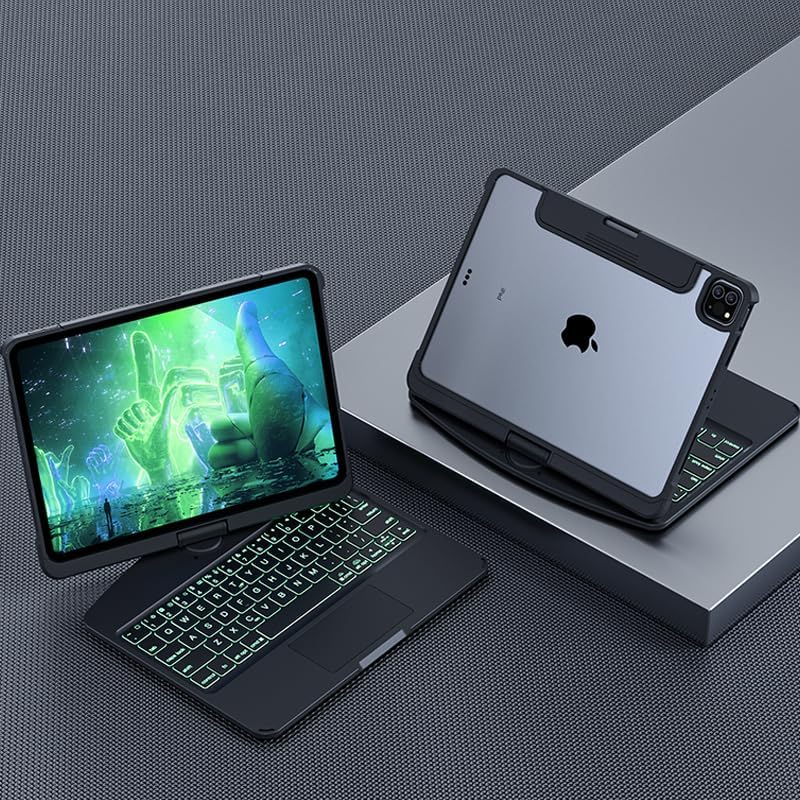 Lecsas 360 回転式キーボードクリアケース iPad Air 第5世代用 スマートトラックパッド付き iPad Pro 11